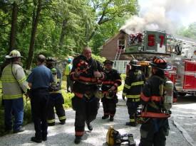 MKFD FAST Team members at Command Post. Bedford Hills Chesnut Ridge Road Fire. (Spring 09)